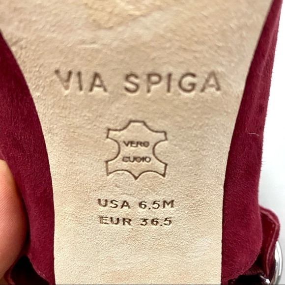 VIA SPIGA Burgundy Suede Slingback Sandals 6.5M Block Chunky Heels Leather - Picture 13 of 14